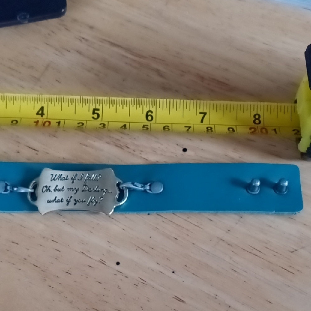Blue Leather Bracelet with Inspirational Quote